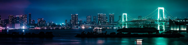 Photo of the skyline of Minato, Japan at night.